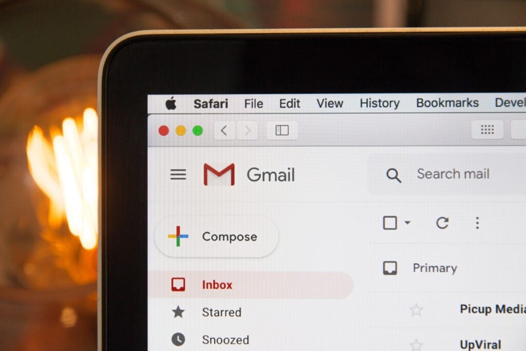 Zoomed in view of a laptop screen with an open Gmail window.