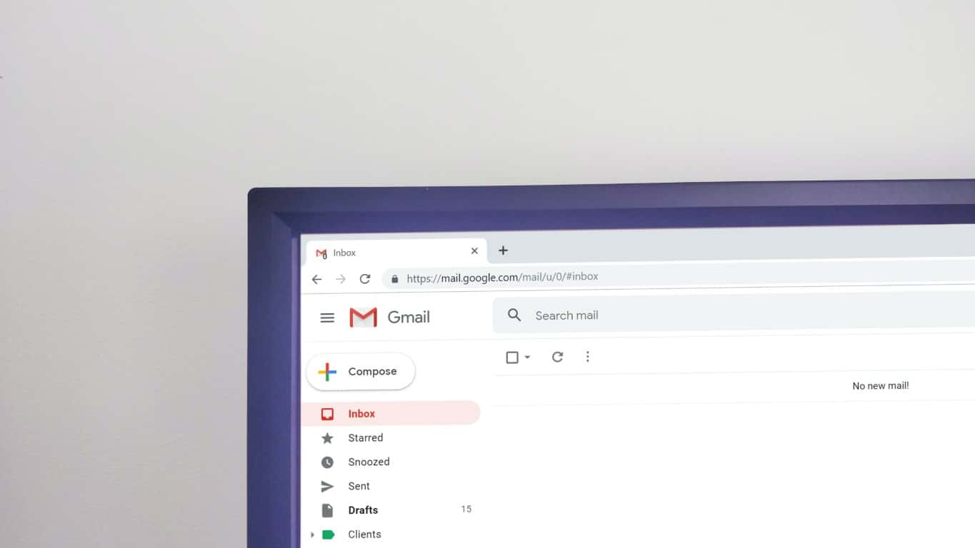 Zoomed in view of laptop screen with Gmail window open.