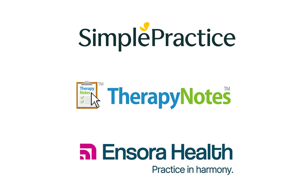 The Best EHR Systems for Small Practices, image of three logos stacked: SimplePractice, TherapyNotes and Ensora Health.