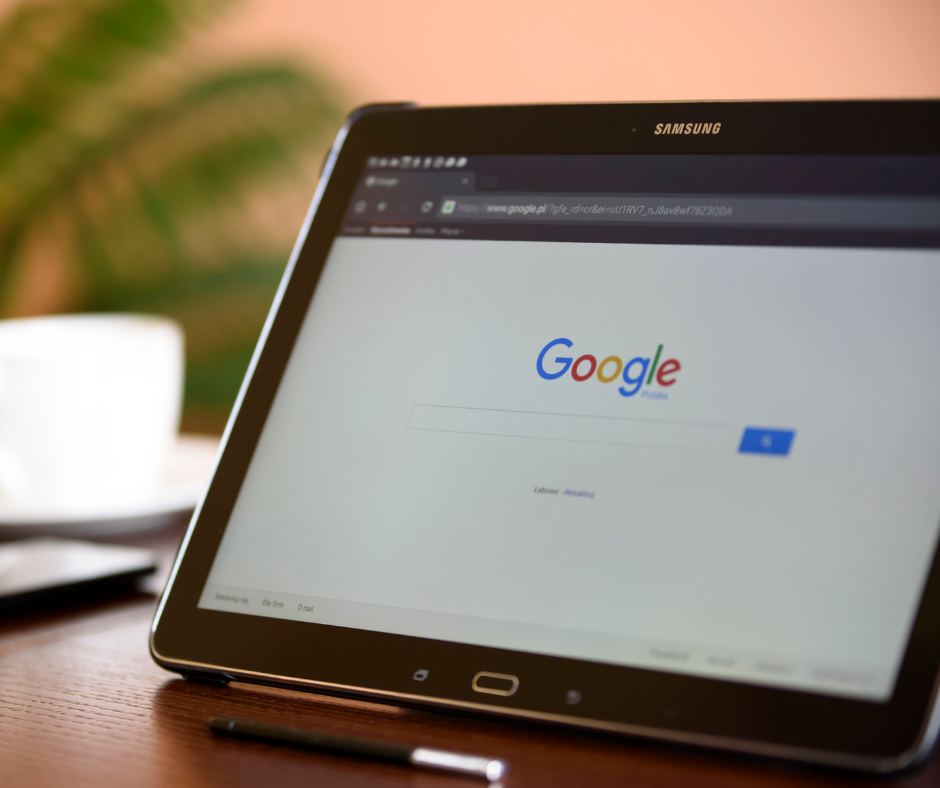 The Future of Local Search in Healthcare, SEO for AI, image of an empty Google search screen displayed on a tablet monitor.