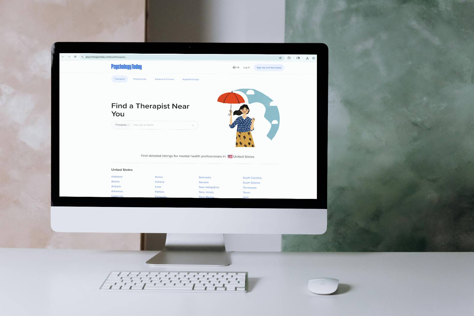 therapy directory, image of a computer with a search for therapists on the screen.